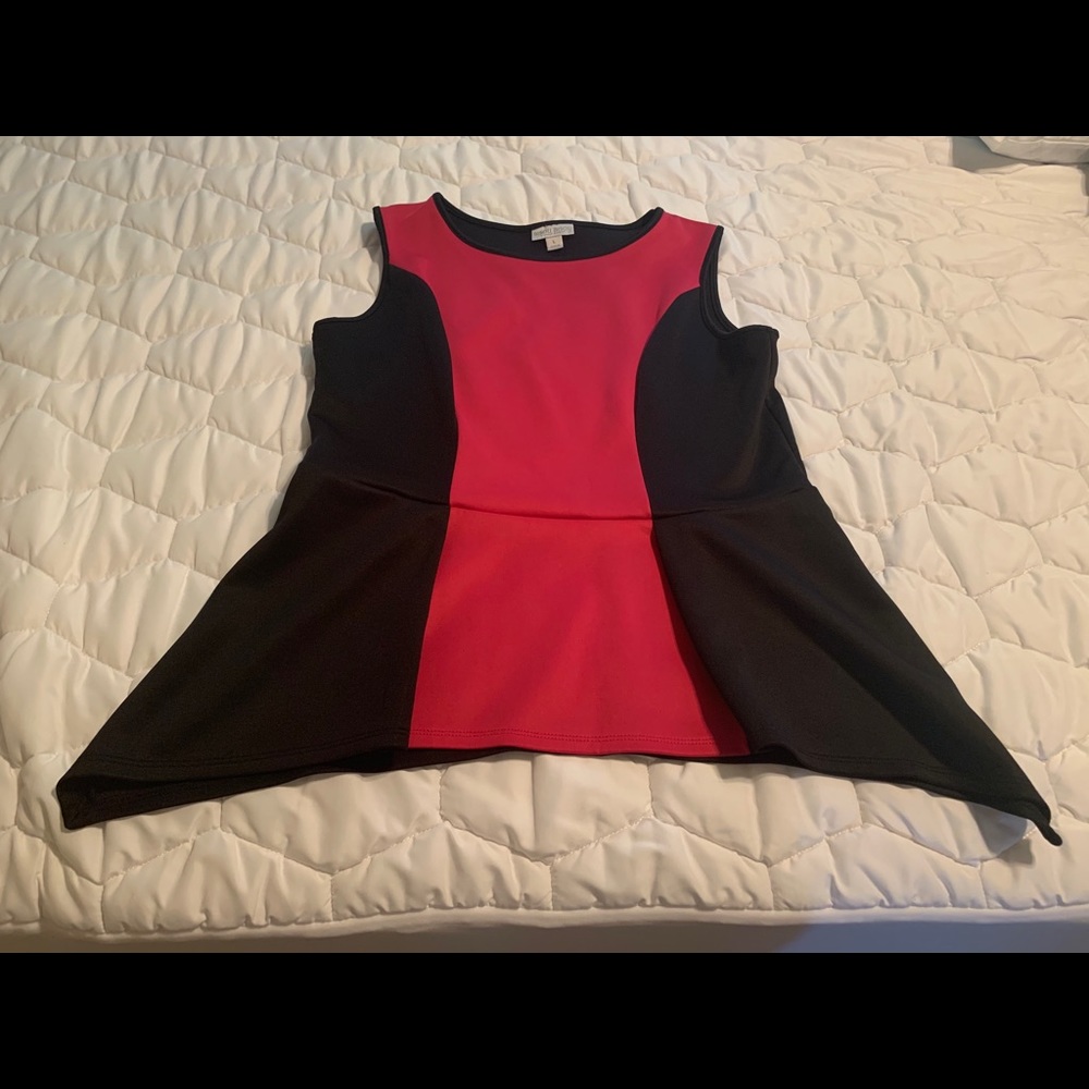 Bisou Bisou Black and Pink Peplum Blouse Tank